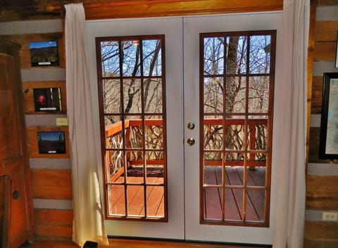 Winter view through french doors onto 1st Deck