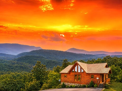 A close up of the sunrise with the cabin added for a taste of the view