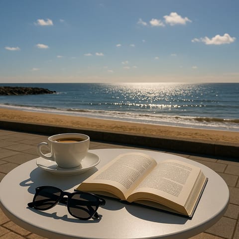 Beachside cafe/restaurant with amazing views just a minute's walk.