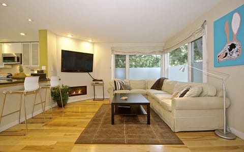 The living room and high-definition television and DVD / Apple TV set-up.