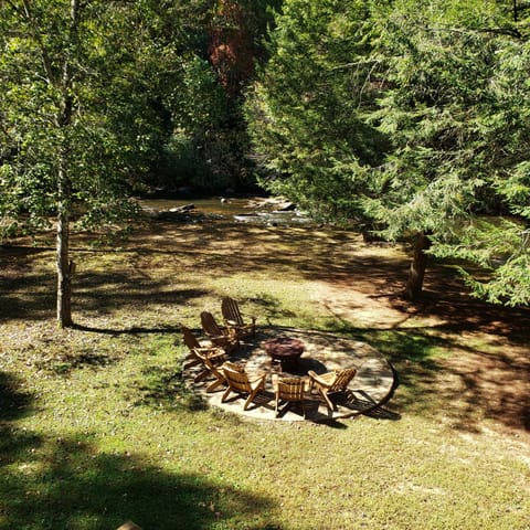 View of river and firepit from main deck.