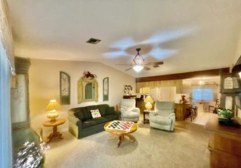 Livingroom. Sleeper sofa, matching recliners, electric fire place, smartTV.