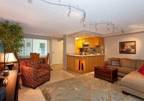 Living room & dining room with full kitchen.