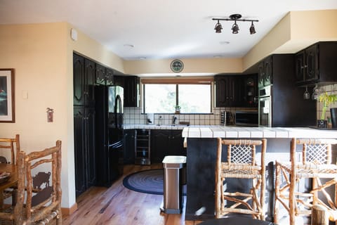 Fully stocked kitchen.