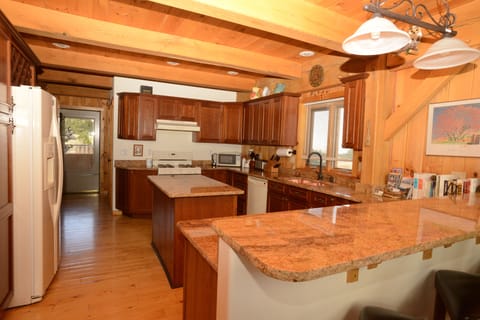 kitchen: granite countertops, copper sink