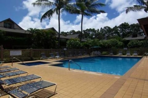 Large swimming pool and hot tub
