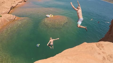 Plenty of cliff jumping at Sand Hollow reservoir.