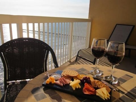 Wine and cheese on the balcony.