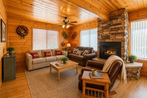 Comfortable living room with cozy fireplace