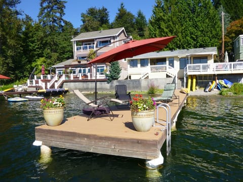 View of the house from the lake (on the right, the yellow one).