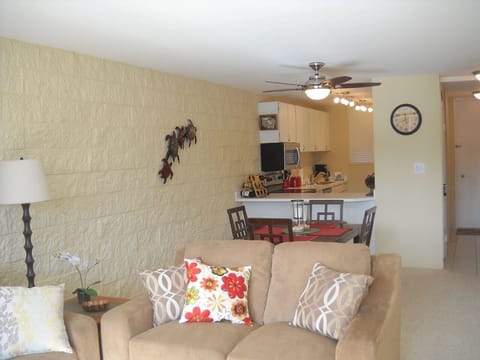 Living room looking towards the dining room and kitchen