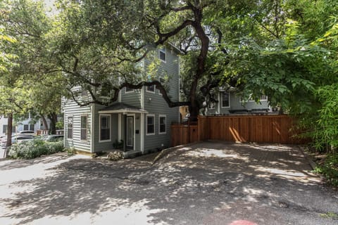 Front door and parking space