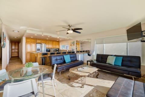 View from 2nd entrance door of living room, kitchen and hallway