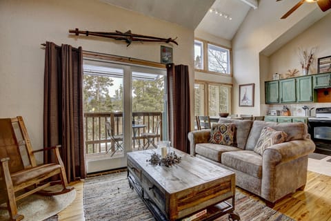 Vaulted ceilings on main level, view towards kitchen.