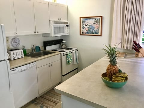 We keep basics on hand: cooking oil, basic spices, coffee filters, etc