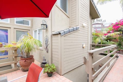 Stairs lead down to unit