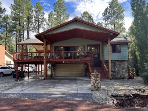 Front view of our cozy cabin in the woods