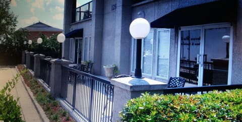 Outside patio in front of lounge area.