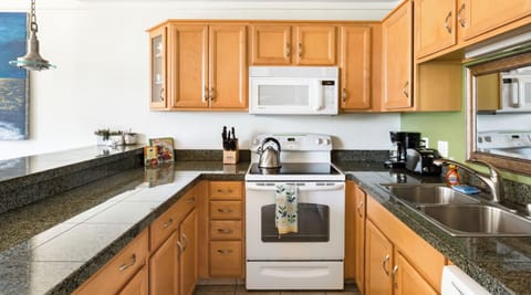 Fully stocked kitchen.