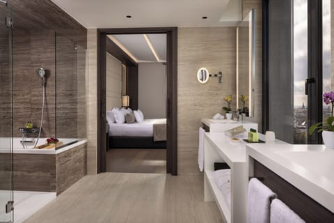 Combined shower/tub, hair dryer, bathrobes, slippers