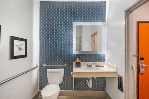 Combined shower/tub, free toiletries, hair dryer, towels