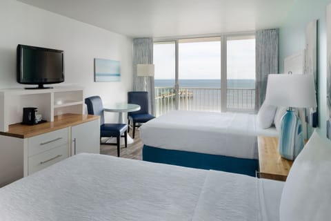Premium Oceanfront Two Queen | Hypo-allergenic bedding, pillowtop beds, in-room safe, desk