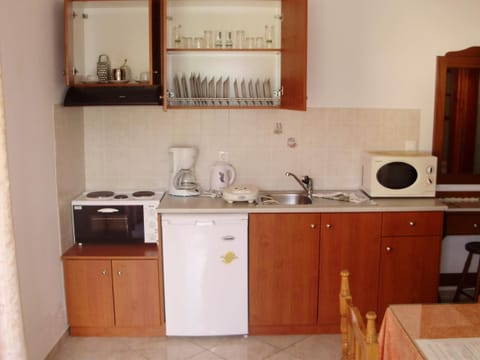 Fridge, oven, stovetop, coffee/tea maker