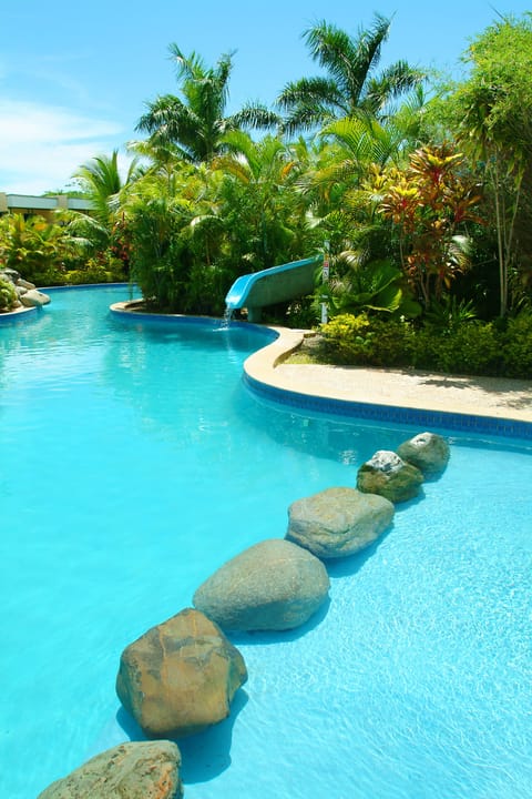 Outdoor pool, open 9:00 AM to 8:00 PM, pool umbrellas, sun loungers