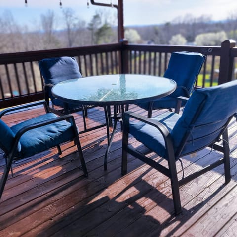Covered back deck with seating