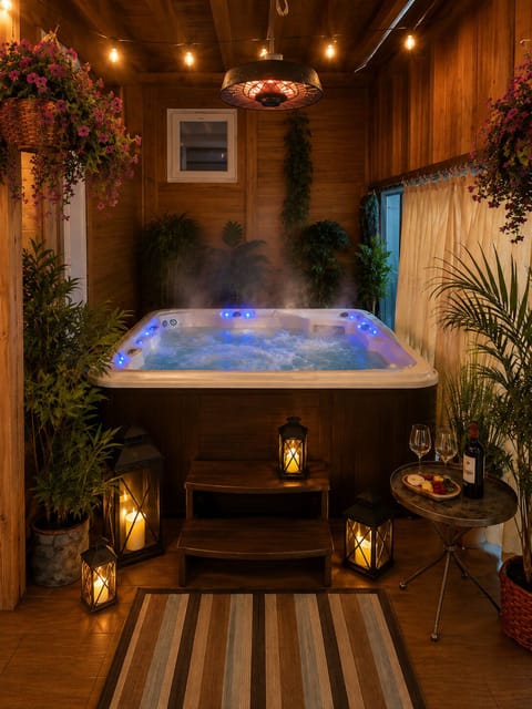 Private covered 4-season hot tub – relax year-round.