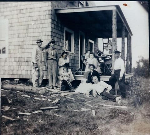 Great-grandparents building Bird Camp 1910.  They brought leaded glass windows up by train all the way from Port Washington, Long Island.
