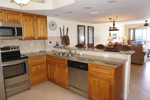 Refrigerator, freezer, ice maker, stove, oven, microwave, and dishwasher