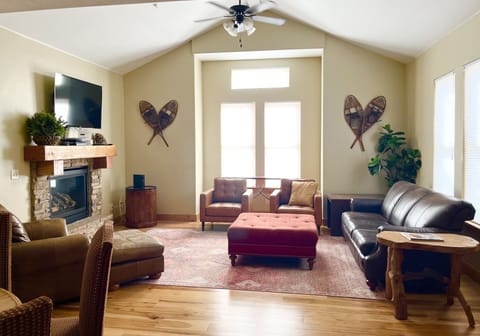 Spacious living room great room for family gathering with sofa bed and smart tv