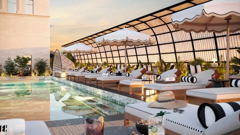 Outdoor pool, sun loungers