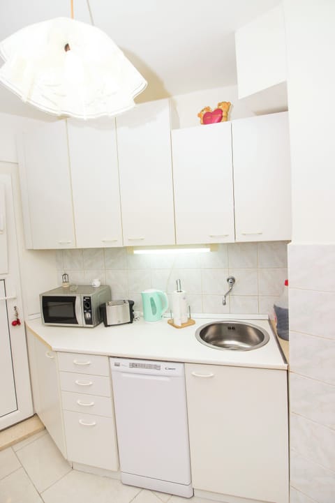 Apartment (A1) | Private kitchen | Fridge, microwave, oven, stovetop