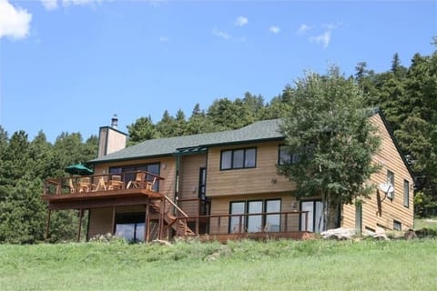 Front view of the house showing the 
large decks for entertaining