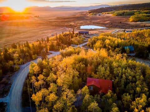 Aerial photo taken from the cabin in Fall (red roof).