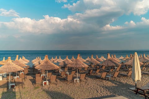 Private beach, sun loungers, beach umbrellas