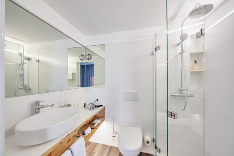 Eco-friendly toiletries, hair dryer, towels