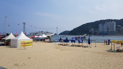 On the beach, white sand