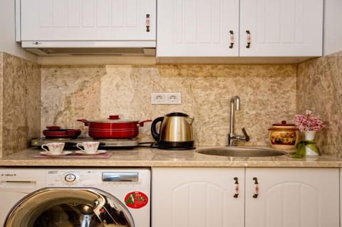 Apartment | Private kitchenette | Fridge, stovetop, electric kettle, cookware/dishes/utensils