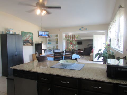 Kitchen island with seating for 2.