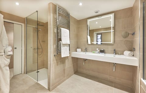 Eco-friendly toiletries, hair dryer, towels