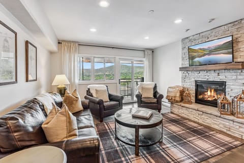 Welcoming living space, sofa bed and gas fireplace
