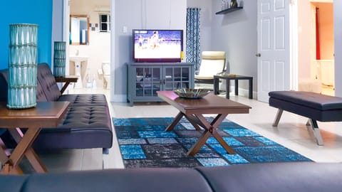 Executive Apartment, 2 Bedrooms, Kitchen | Living area | 50-inch flat-screen TV with cable channels, TV, DVD player