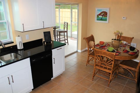 Kitchen/dining/view of patio