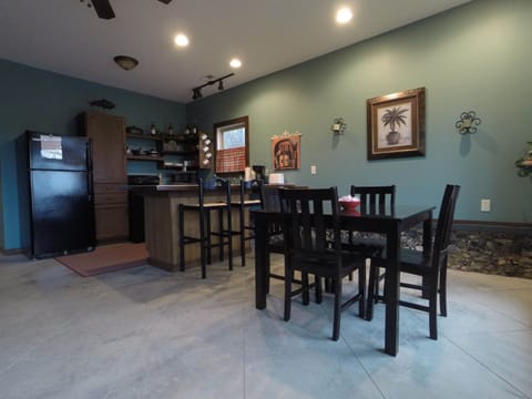 Kitchen and dining area with seating for 6
