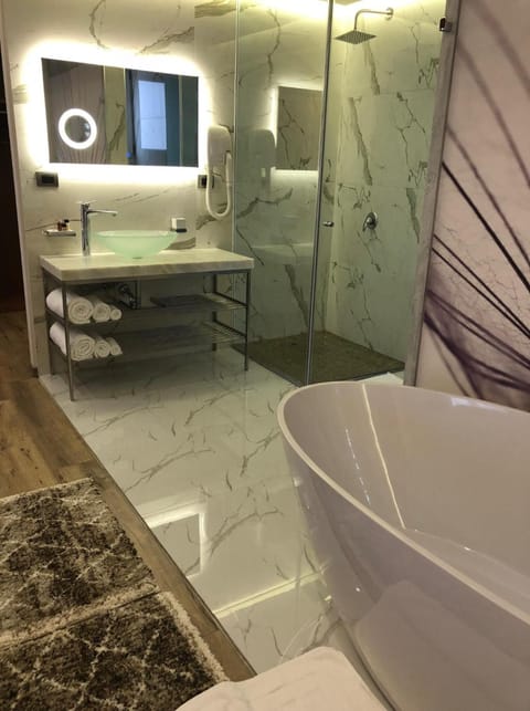 Shower, free toiletries, hair dryer, bathrobes