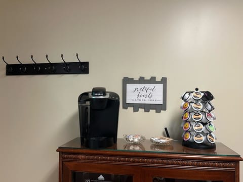 The coffee station has regular, decaf, and teas available for you.