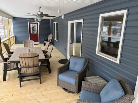 Enormous deck with tons of seating and right on the beautiful Buckhannon River.